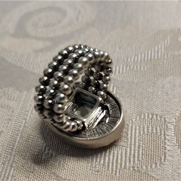 VINTAGE 80’S RUNWAY SILVER TONE RING YELLOW GLASS STATEMENT SIZABLE - Picture 4 of 6